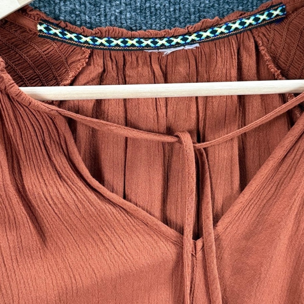 Knox Rose Orange Boho Midi Dress Women's Medium Approx Tiered Ruffle Long Sleeve - Picture 11 of 14